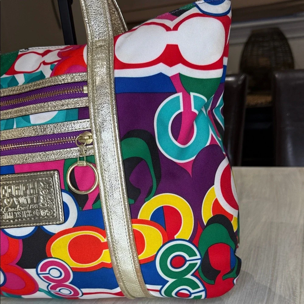 Coach Poppy Graffiti Glam C Multicolor Tote with Gold Handles EUC